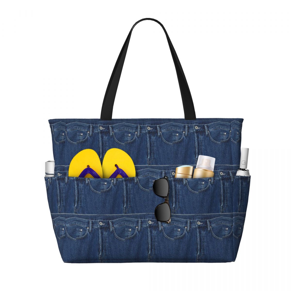 Women Bags Jeans - Blauwe denim klassieke jeans textuur strandtas