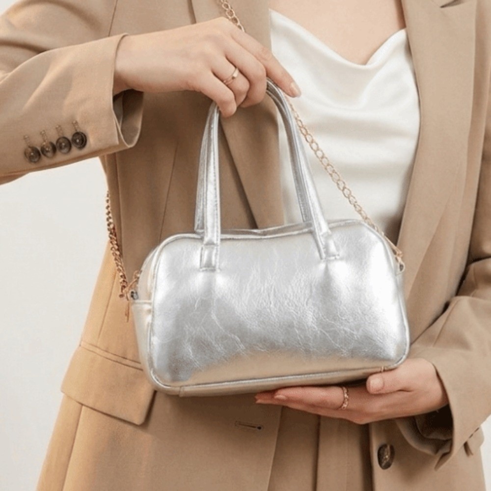 Women Bags For Office Use - Boston-tas van metallic kunstleer, dubbele handgreep,