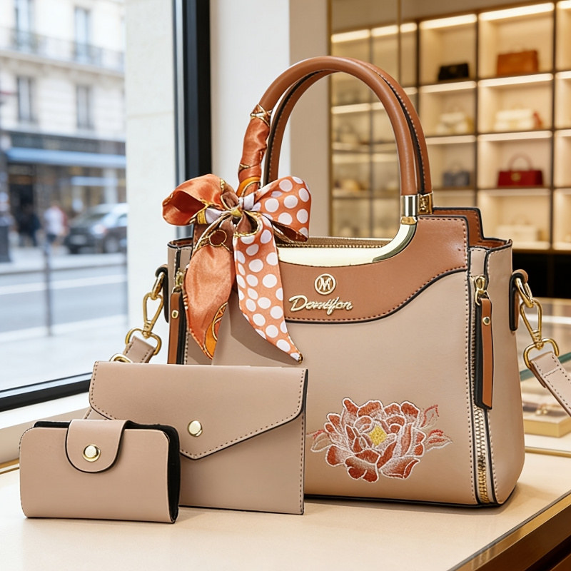Women Bags For Office Use - Hoogwaardige geborduurde handtassenset van 3, geschikt
