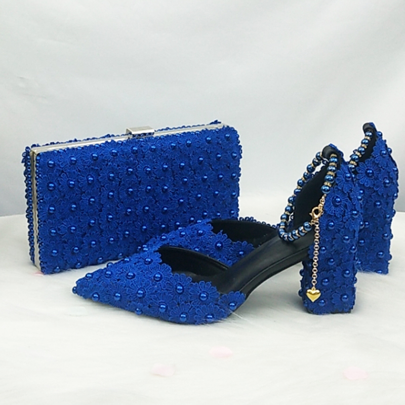 Women Bags For Wedding - BaoYa Fang blauw-witte kralenband parel bruidsschoenen