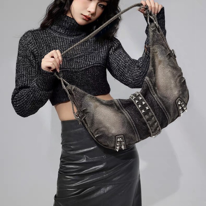 Gewassen denim schoudertas met - Women Bags Jeans recensie en prijs
